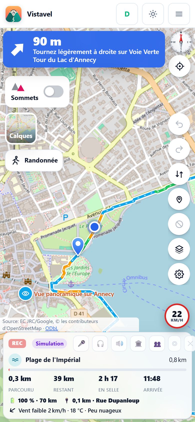 L’écran En selle : prochaine consigne, distance et voix